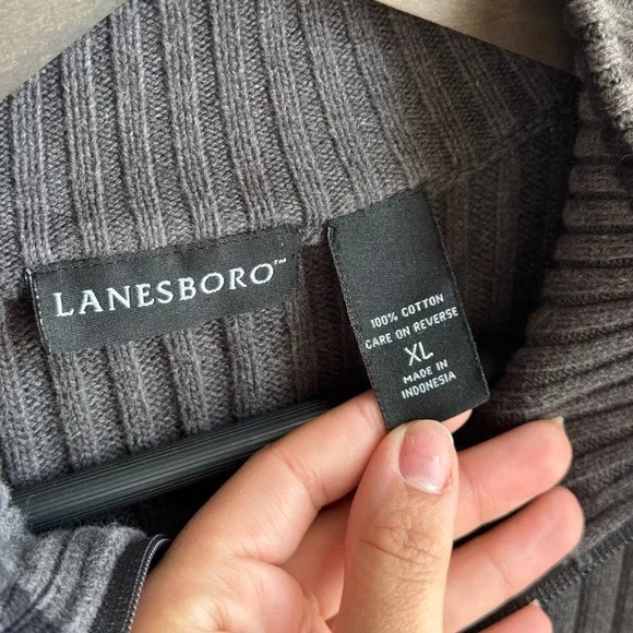 Lanesboro Men Gray Ribbed Half Zip Sweater | Extra Large - Picture 3 of 5